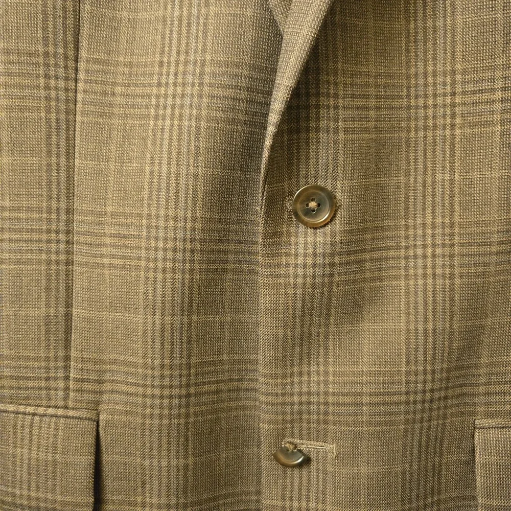 Mens Pronto Uomo Wool Blazer 40 Long Brown Plaid Suit‎ Jacket Two Button *Flaw*